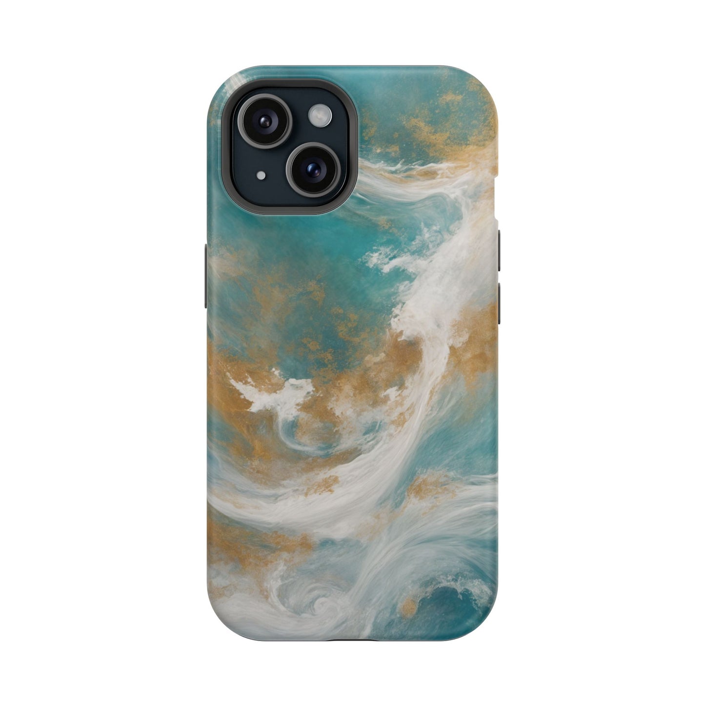 Dutch-Pour Painting: Aquamarine, Gold, and White (Phone Case #2)