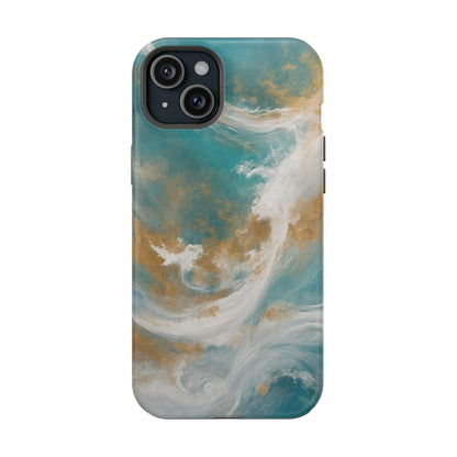 Dutch-Pour Painting: Aquamarine, Gold, and White (Phone Case #2)