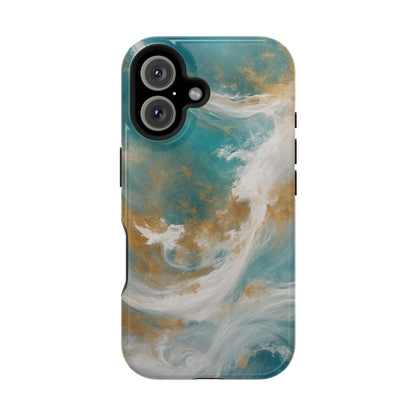 Dutch-Pour Painting: Aquamarine, Gold, and White (Phone Case #2)